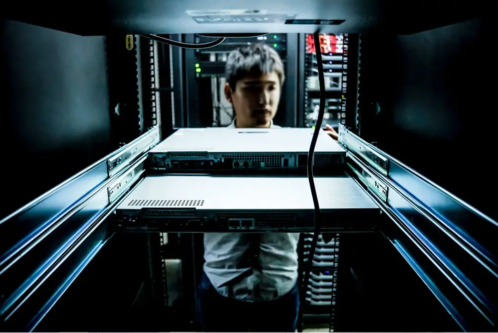 Certified pre-owned enterprise hardware in a warehouse